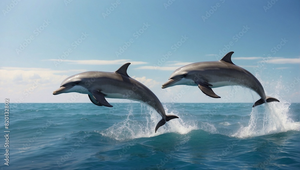 two dolphins jumping two dolphins jumping