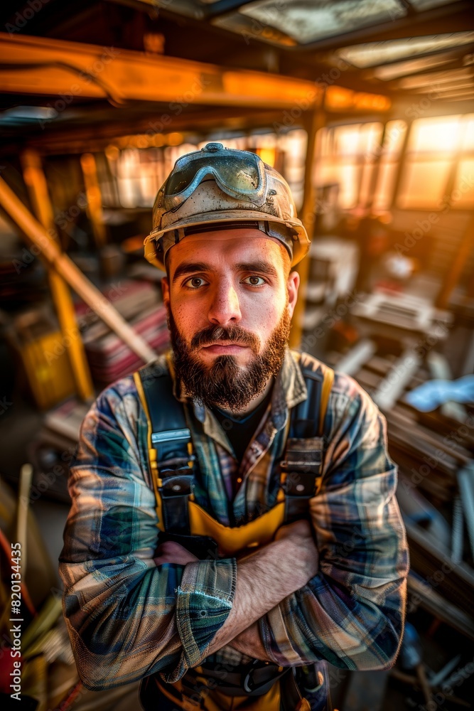 Construction Worker in Hard Hat and Overalls. Generative AI Construction Worker in Hard Hat and Overalls. Generative AI