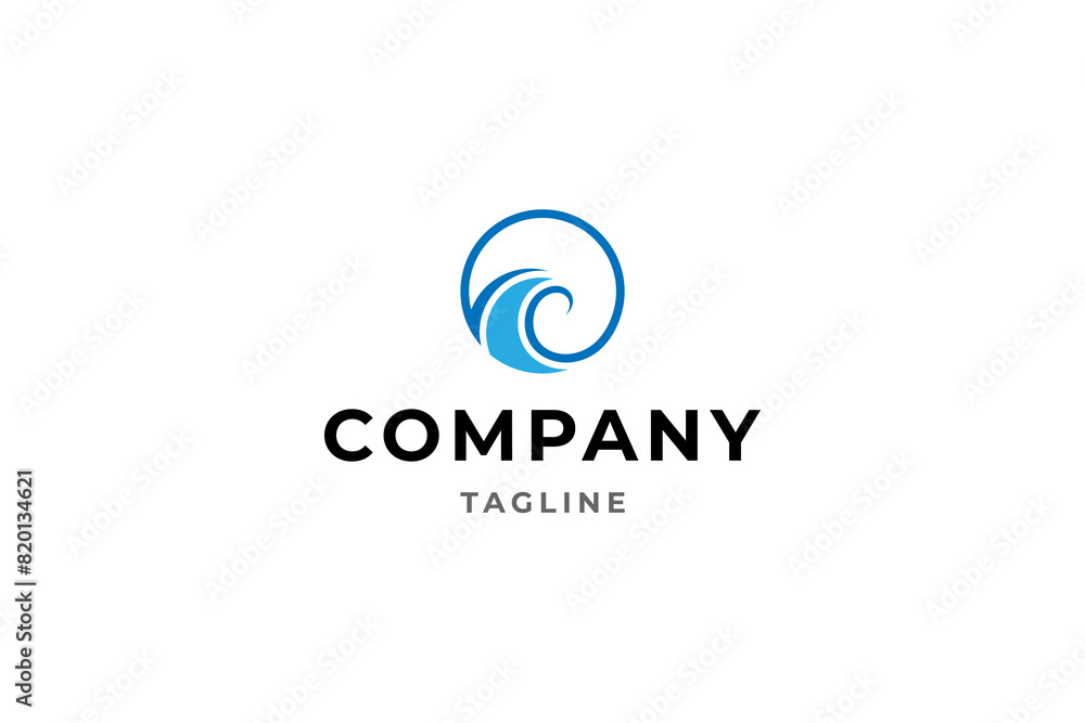 blue wave logo with circle shape combination in flat vector design style blue wave logo with circle shape combination in flat vector design style