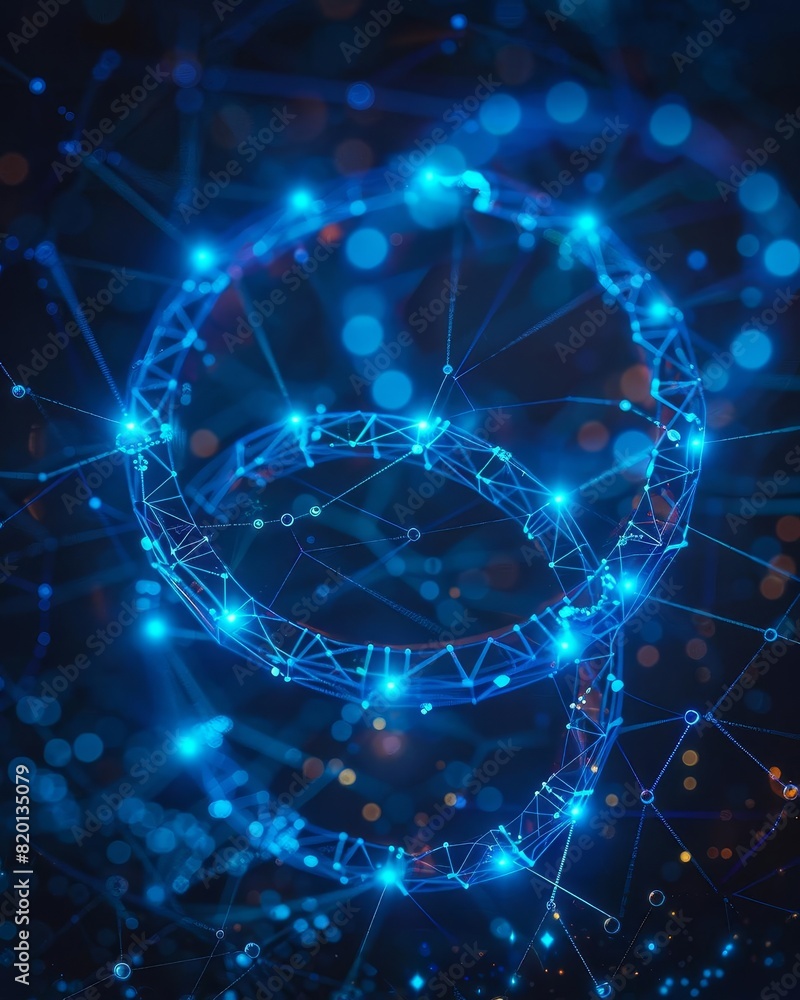 Obraz premium Blue glowing 3D rendering of a torus knot.