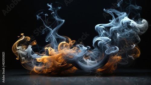 This is an image of blue, white, and brown smoke on a black background.