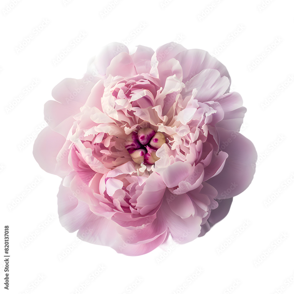 Fototapeta premium Top view pink peony flower isolated on transparent background
