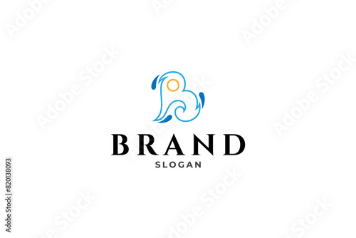 B letter logo with combination of waves and sun in line art design