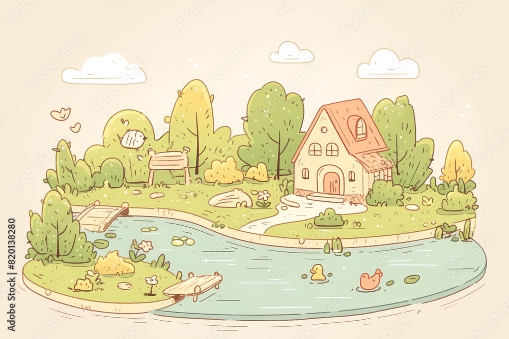 Charming isometric 3D illustration of a renowned provincial park, central focus, capturing the essence of natural beauty Charming isometric 3D illustration of a renowned provincial park, central focus, capturing the essence of natural beauty