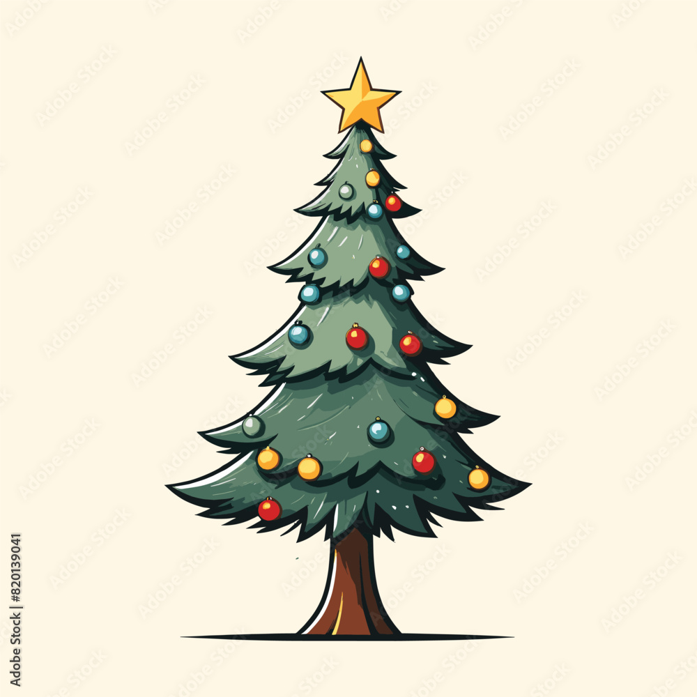 Naklejka premium Hand Drawing Christmas Tree and Lights Illustration