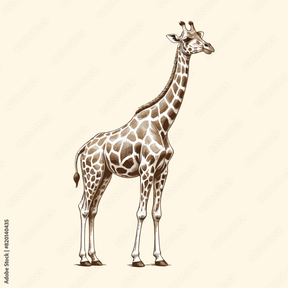 Hand Drawing Giraffe Illustration Vintage Style