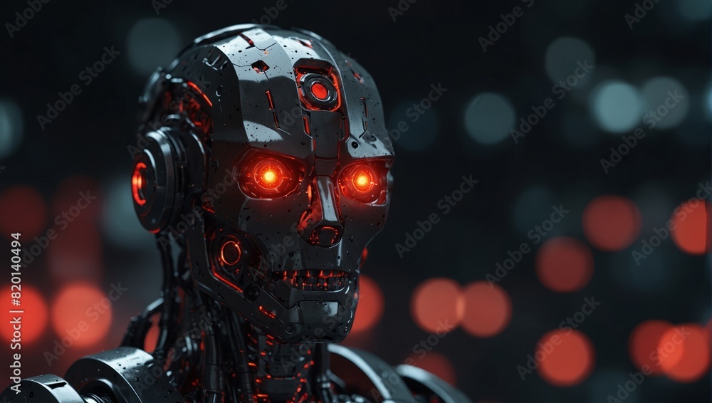 Two images of a futuristic robot with red glowing eyes,. Two images of a futuristic robot with red glowing eyes,.