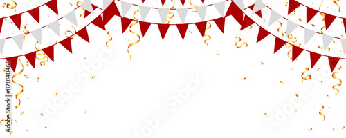 red, white garland flag and gold confetti decoration frame banner celebration party, holiday