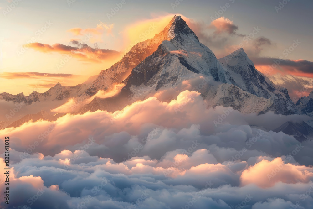 A mountain with clouds in the sky