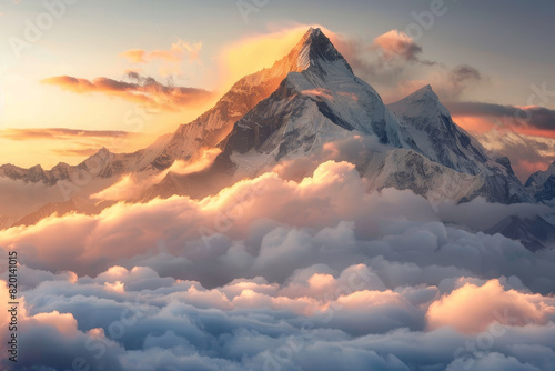 A mountain with clouds in the sky