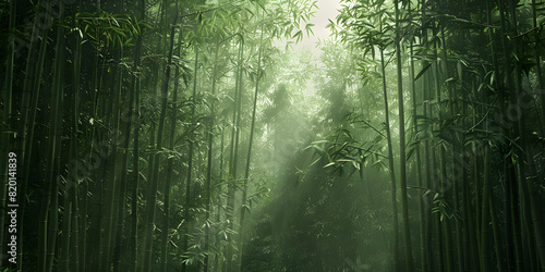 An artwork that portrays a dense bamboo forest with hidden glimpses of pandas. 