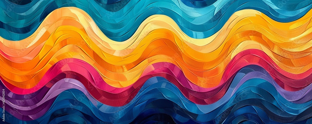 Bold, wavy lines in bright colors reminiscent of beach towels, dynamic and energetic Bold, wavy lines in bright colors reminiscent of beach towels, dynamic and energetic