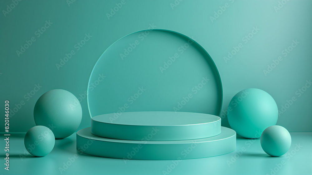 Teal Circular Platform with Geometric Shapes Teal Circular Platform with Geometric Shapes