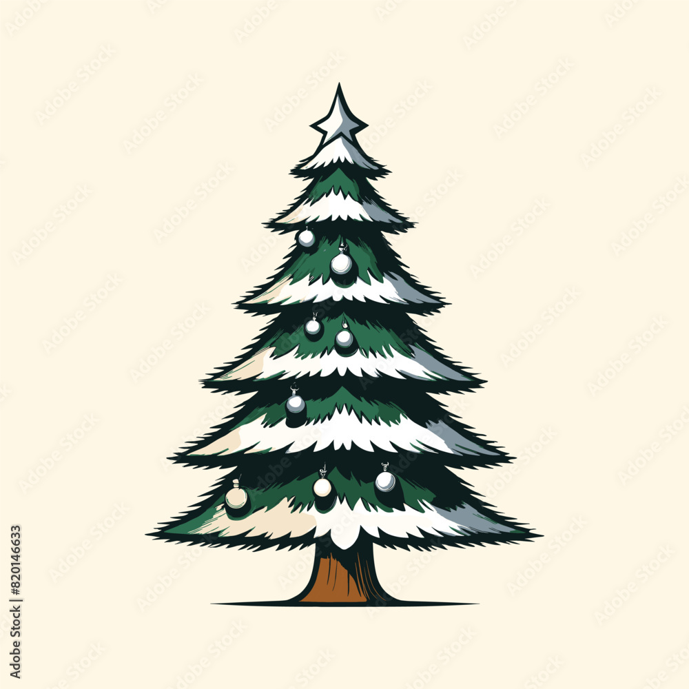 Fototapeta premium Hand Drawn Christmas Tree with Snow Illustration