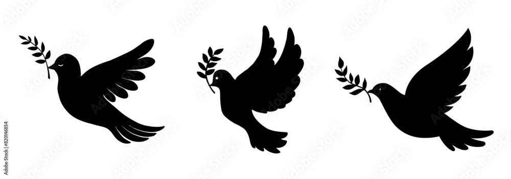 Obraz premium Dove of peace with an olive branch set icons