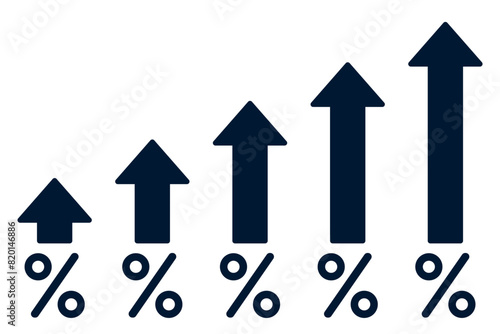 Percentages with arrows up icon isolated, strategy increase revenue dividends, increasing interest rate sign, revenue growth