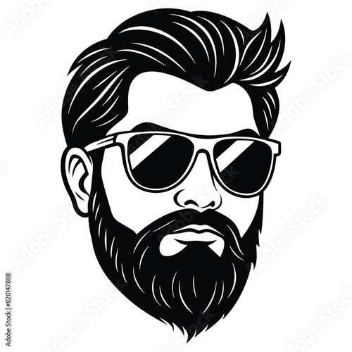 A beard with sun glass a mustache vector silhouette 