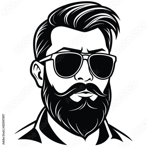 A beard with sun glass a mustache vector silhouette 