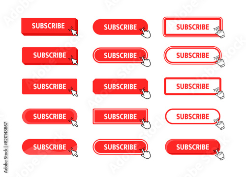Subscribe Button with pointer clicking. Web button. Finger Pressing. Click to Subscribe Concept. Vector illustration