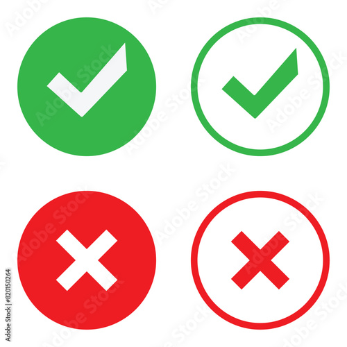 Green check mark and red cross mark. Validation and refusal icons. © Baurzhan I