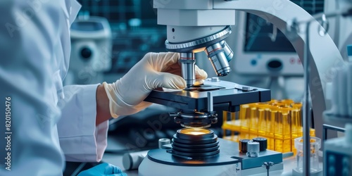 Biomedical technician calibrating equipment for accurate medical testing