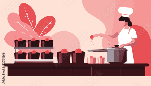 Confectioner making cakes. Vector illustration in flat style.