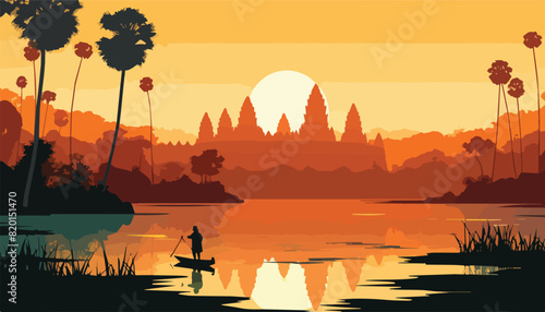 Landscape of Angkor Wat at sunrise, Siem Reap, Cambodia