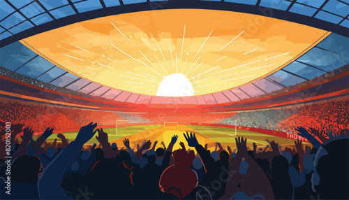 Football or soccer fan crowd in the stadium. Vector illustration of fans at the stadium.