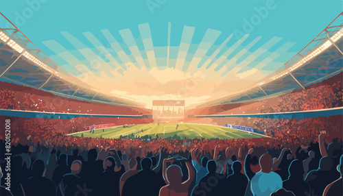 Football stadium with fans. Vector illustration in retro style. Stadium with fans.