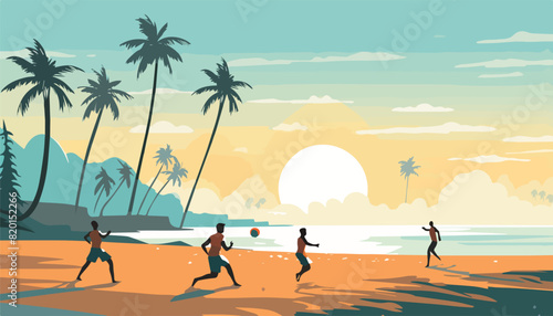 People playing basketball on the beach. Vector illustration of people playing basketball on the beach.
