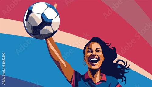 woman soccer player with ball in the hand pop art style vector illustration design