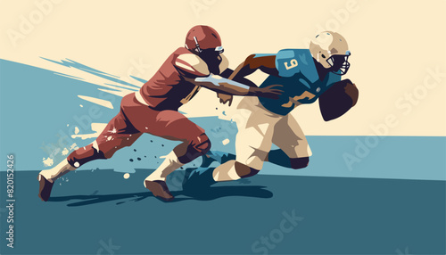 American football players fighting for the ball. Vector illustration in retro style.