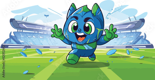 Cartoon Illustration of a Kid Superhero Running in the Stadium