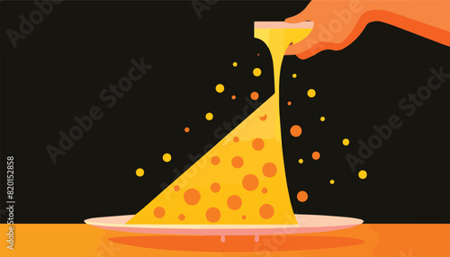 Illustration of a hand pouring honey into a bowl. Vector illustration