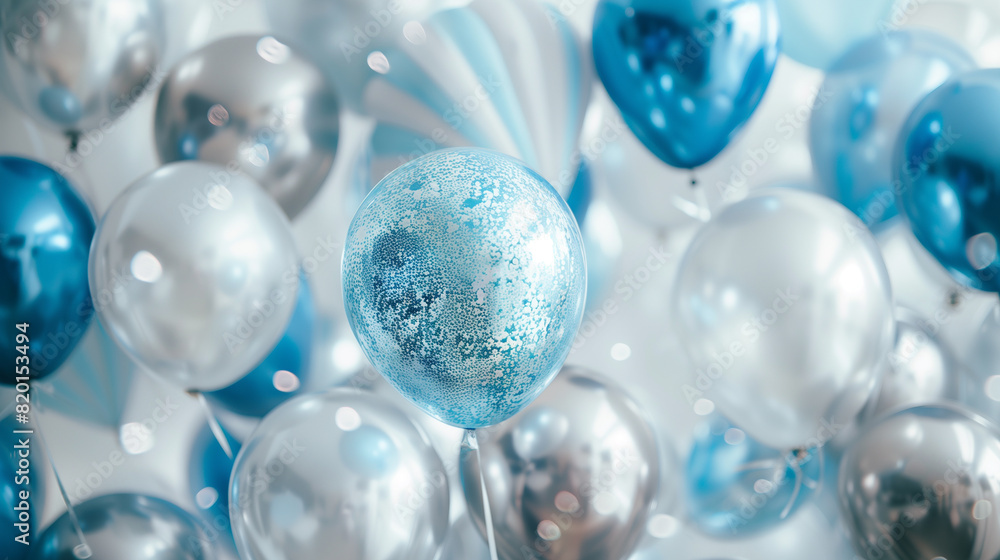 Blue and Silver Balloons with White Accents Blue and Silver Balloons with White Accents