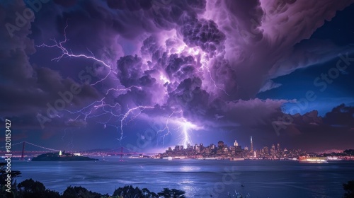 From Treasure Island, a striking lightning storm was visible over San Francisco, California. photo
