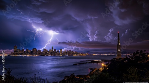 From Treasure Island, a striking lightning storm was visible over San Francisco, California.