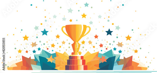 Vector illustration of a golden trophy cup on a white background with stars.