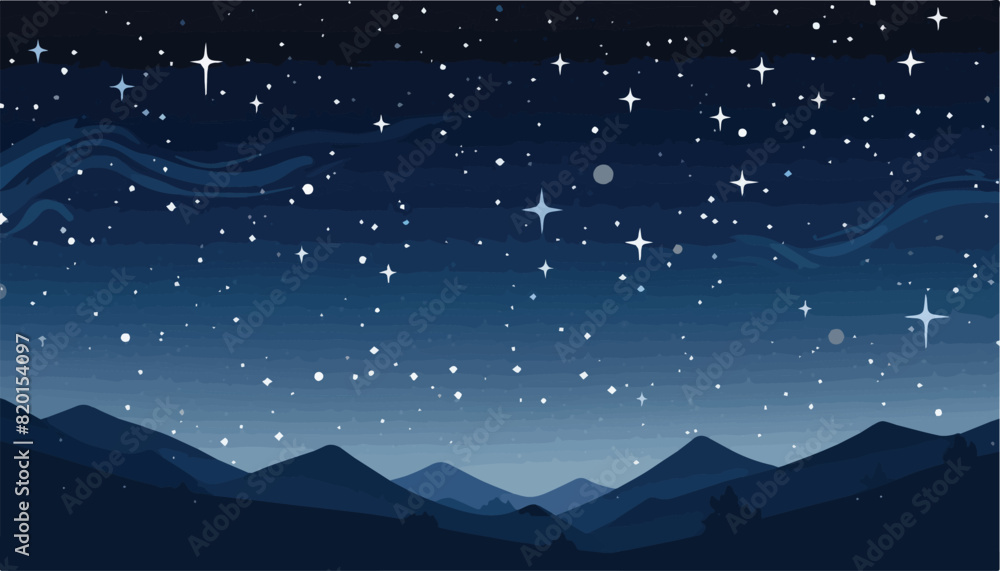 Fototapeta premium Night starry sky with stars and silhouettes of mountains. Vector illustration.