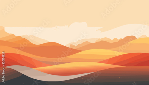 Landscape of hills and sand dunes at sunset. Vector illustration