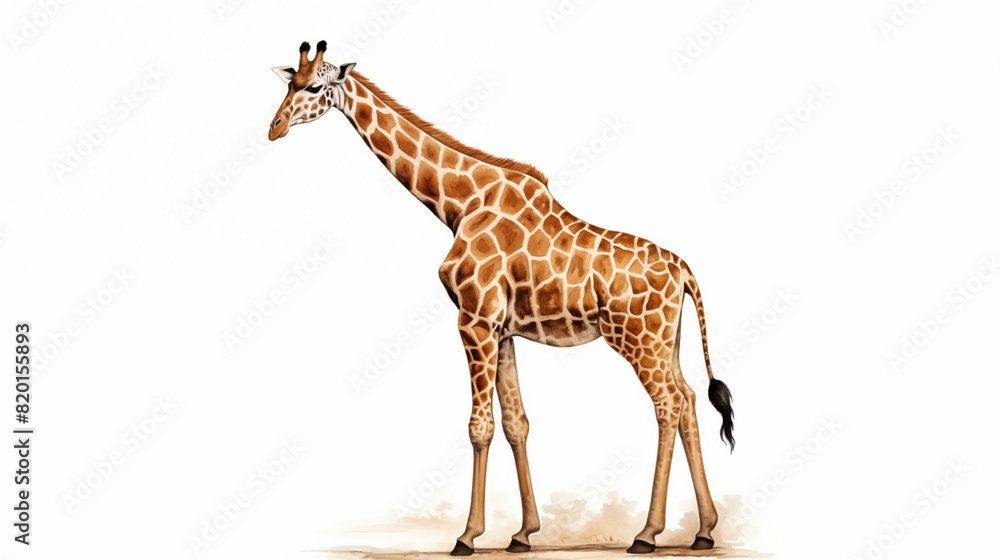 water color full body giraffe on white background