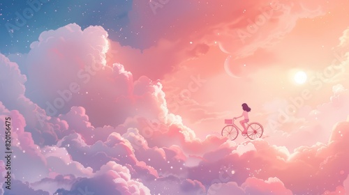Adorable Cute Kawaii Portrait of a Young Girl Riding a Bicycle © Sataporn