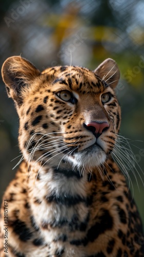 A close-up of a leopard intensely staring directly at the camera