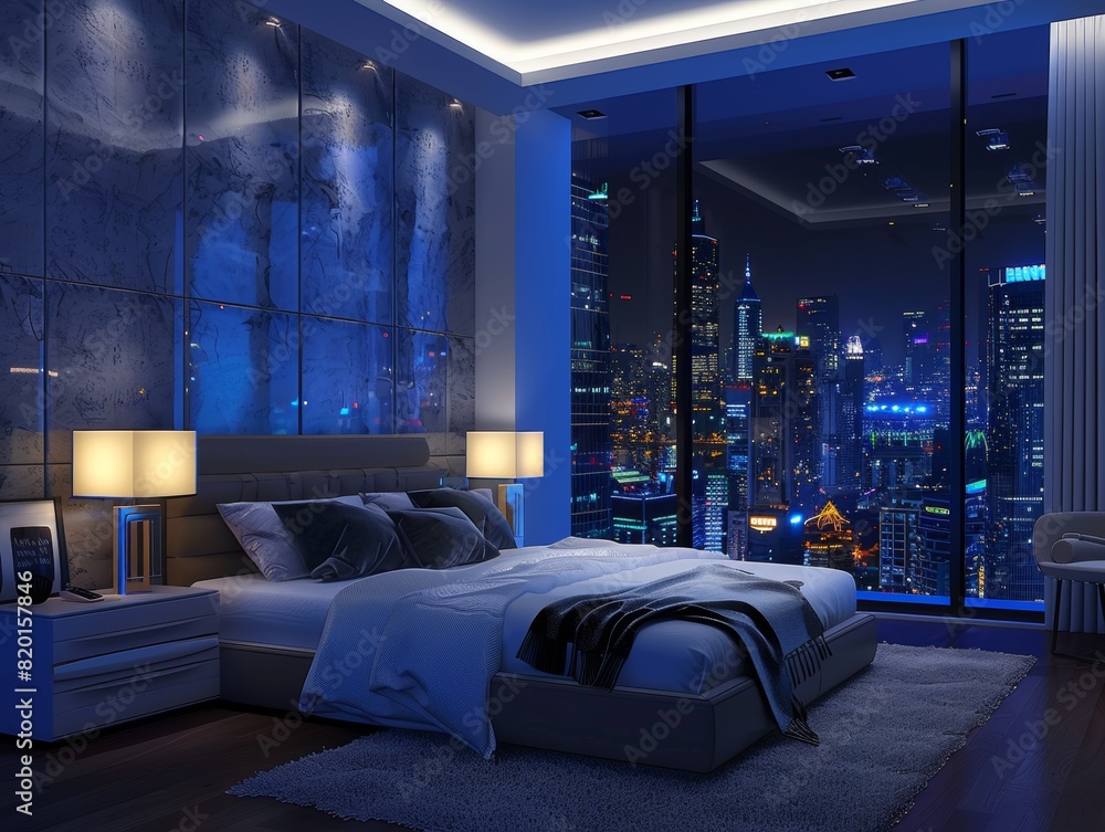 Immerse Yourself in Modern Luxury: Night Scene of a Contemporary Style Bedroom Immerse Yourself in Modern Luxury: Night Scene of a Contemporary Style Bedroom