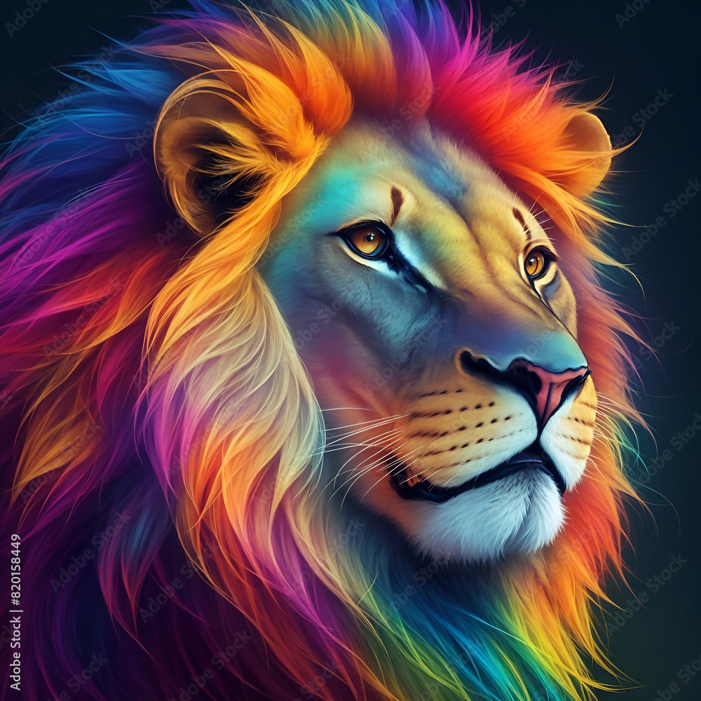 Colorful tiger paint on a black background. Created with generative AI.