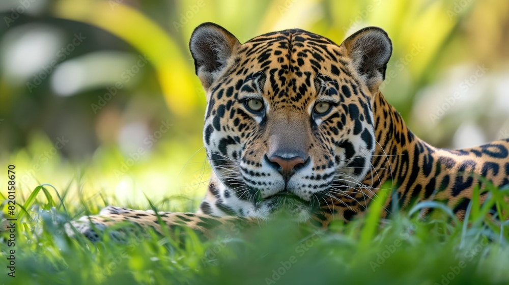 Close up of a tiger resting in tall grass Close up of a tiger resting in tall grass