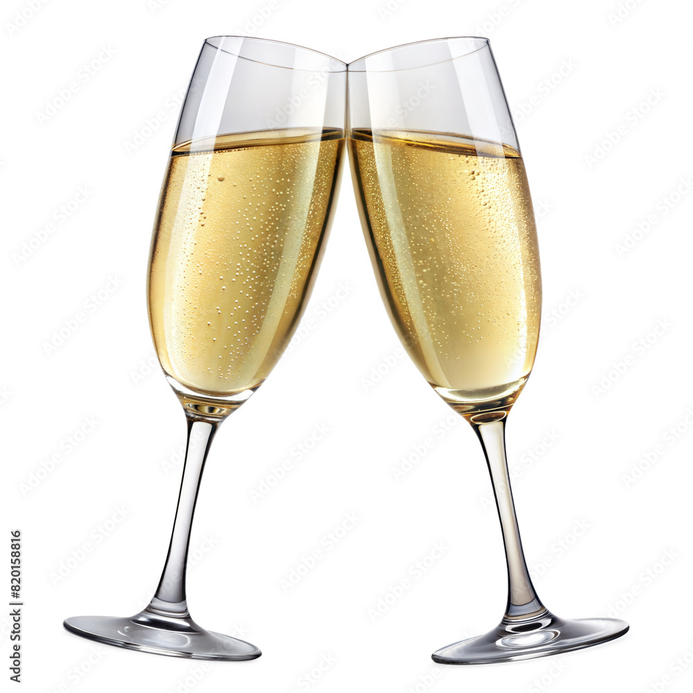 Two Champagne Glasses Clinking for Celebration at a Party at Night