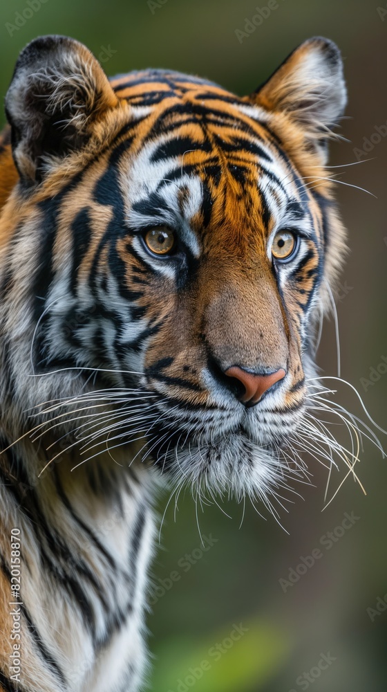 Fototapeta premium A tiger up close, looking directly at the camera