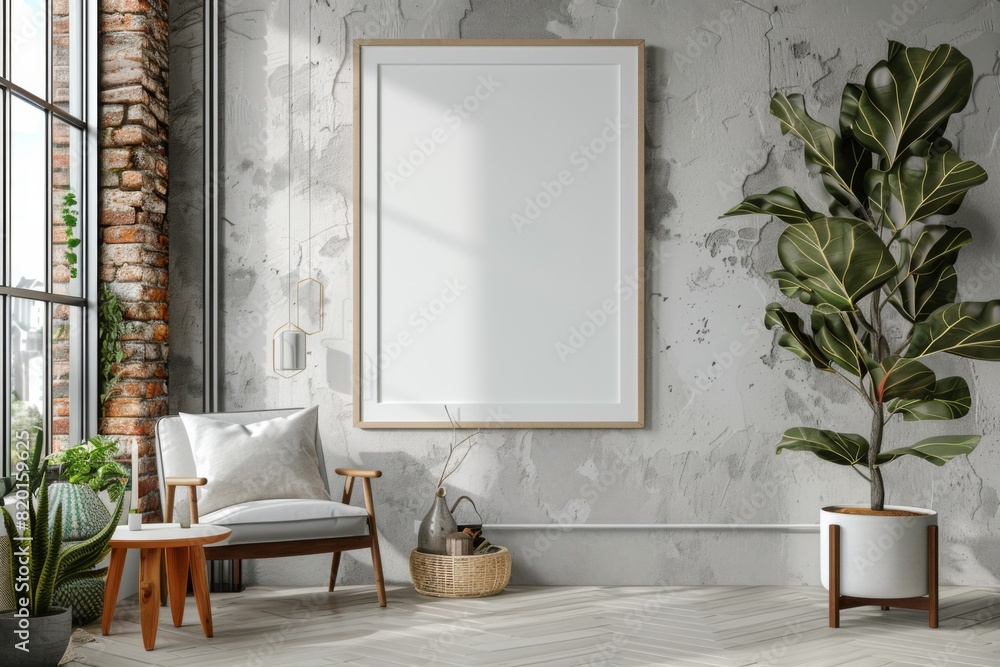 Poster Mockup in Modern Minimalist Interior created with Generative AI Poster Mockup in Modern Minimalist Interior created with Generative AI