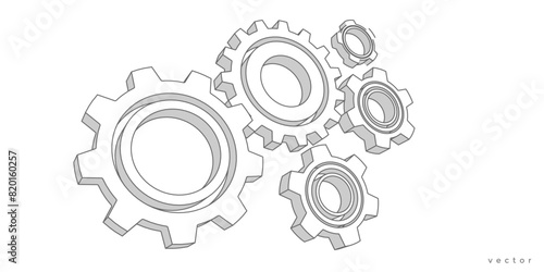 Technical drawing of gears .Mechanical Engineering background . Technology Banner. Vector illustration.